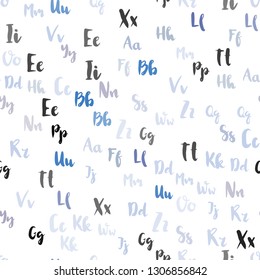 Light BLUE vector seamless pattern with ABC symbols. Modern geometrical illustration with ABC english symbols. Pattern for design of fabric, wallpapers.