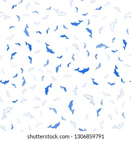 Light BLUE vector seamless pattern with sea dolphins. Isolated sea dolphins on white background. Pattern for marine leaflets.