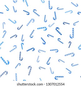 Light BLUE vector seamless pattern with delicious xmas candies.