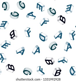 Light BLUE vector seamless pattern with 3D ABC symbols. Modern geometrical illustration with 3D ABC english symbols. Pattern for design of fabric, wallpapers.