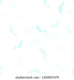 Light BLUE vector seamless pattern with sea dolphins. Decorative design in natural style with sea dolphins. Natural design for wallpapers.