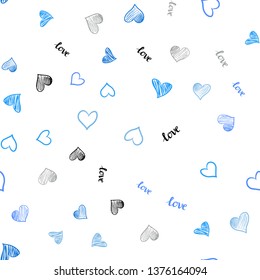Light BLUE vector seamless pattern with phrase LOVE YOU, hearts. Romantic illustration with colorful phrase LOVE YOU, hearts. Pattern for trendy fabric, wallpapers.
