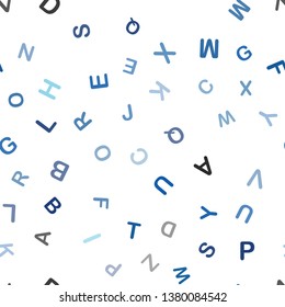 Light BLUE vector seamless pattern with ABC symbols. Modern geometrical illustration with ABC english symbols. Template for business cards, websites.