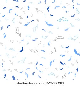 Light BLUE vector seamless pattern with sea dolphins. Decorative design in natural style with sea dolphins. Natural design for wallpapers.