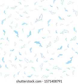 Light BLUE vector seamless pattern with sea dolphins. Shining illustration of colorful gradient sea dolphins. Pattern for marine leaflets.