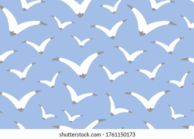 Light blue vector seamless pattern with seagulls. Flying birds illustration for fabric, textile, banner, calendar, wallpaper, background, cover, wrapping paper