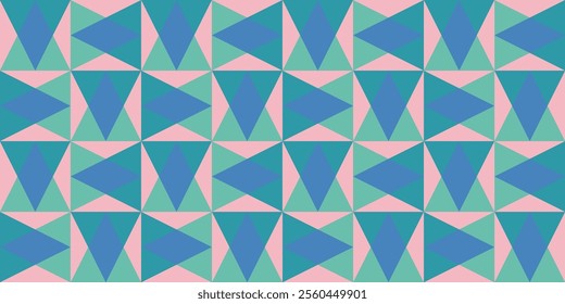 Light BLUE vector seamless pattern on pink background. triangle template. Geometric samples.
