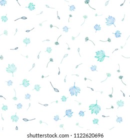Light BLUE vector seamless sketch background. Sketchy doodles with leaves on white background. Brand new style for your business design.