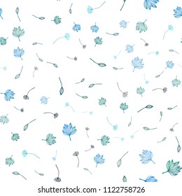 Light BLUE vector seamless sketch cover. Creative illustration in blurred style with leaves. Hand painted design for web, leaflet, textile.