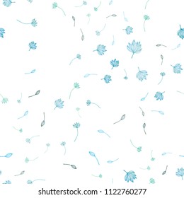 Light BLUE vector seamless sketch cover. Creative illustration in blurred style with leaves. Pattern for brand book.