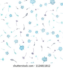 Light BLUE vector seamless sketch pattern. Glitter abstract illustration with doodles and leaves. The textured pattern for website.