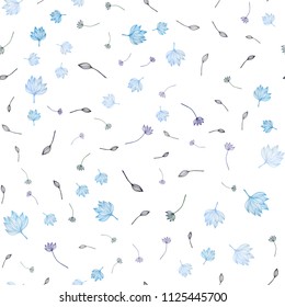 Light BLUE vector seamless sketch layout. Sketchy doodles with leaves on white background. Doodle design for your web site.