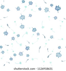 Light BLUE vector seamless sketch backdrop. A vague abstract illustration with leaves in doodles style. Brand new style for your business design.
