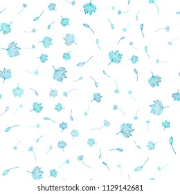 Light BLUE vector seamless sketch backdrop. Colorful illustration in doodle style with leaves. Brand new style for your business design.