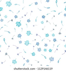 Light BLUE vector seamless sketch layout. A vague abstract illustration with leaves in doodles style. Pattern for brand book.