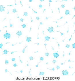 Light BLUE vector seamless sketch layout. Sketchy doodles with leaves on white background. Pattern for heads of websites and designs.
