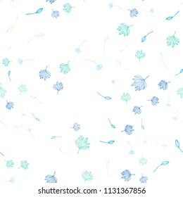 Light BLUE vector seamless sketch background. Doodle illustration of leaves in Origami style with gradient. Pattern for brand book.