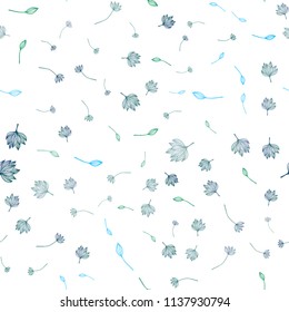 Light BLUE vector seamless sketch backdrop. Colorful abstract illustration with leaves in doodle style. Hand painted design for wrapping, wallpaper.