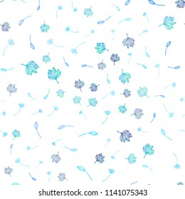 Light BLUE vector seamless sketch texture. Colorful illustration in doodle style with leaves. Brand new style for your business design.