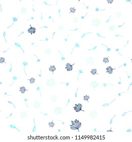 Light BLUE vector seamless sketch template. Doodle illustration of leaves in Origami style with gradient. Pattern for coloring books and pages for kids.