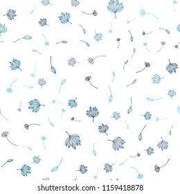 Light BLUE vector seamless sketch pattern. New colorful illustration in doodle style with leaves. Hand painted design for web, leaflet, textile.