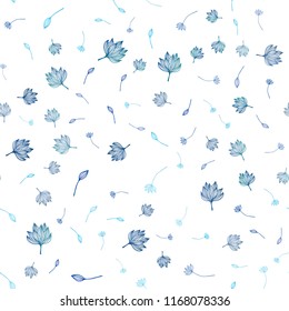 Light BLUE vector seamless sketch pattern. Creative illustration in blurred style with leaves. Doodle design for your web site.