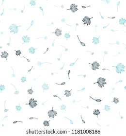 Light BLUE vector seamless sketch pattern. leaves on blurred abstract background with gradient. Hand painted design for web, leaflet, textile.