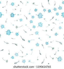 Light BLUE vector seamless sketch background. Colorful abstract illustration with leaves in doodle style. The best blurred design for your business.
