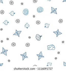 Light BLUE vector seamless template with organic meal. Fast Food on blurred abstract background with colorful gradient. Pattern for ad, booklets, leaflets of restaurants.