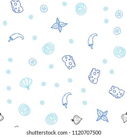 Light BLUE vector seamless template with organic meal. Glitter abstract sketch with gourmet food. Doodle design for your business advert of cafes.