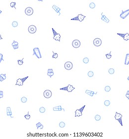 Light BLUE vector seamless template with organic meal. Blurred decorative design of snacks in doodle style. Pattern for ads of breakfast, lunch, dinner.
