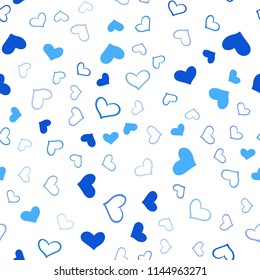 Light BLUE vector seamless template with doodle hearts. Blurred decorative design in doodle style with hearts. Design for ad, poster, banner of Valentine Day.