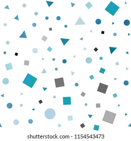 Light BLUE vector seamless template with crystals, circles, squares. Decorative design in abstract style with lines, dots, cubes. Template for business cards, websites.