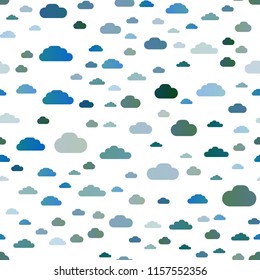 Light BLUE vector seamless template with sky, clouds. Illustration in abstract style with colorful clouds. Design for textile, fabric, wallpapers.