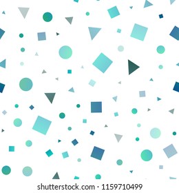Light BLUE vector seamless template with crystals, circles, squares. Abstract illustration with colorful dots, lines, cubes. Pattern for design of fabric, wallpapers.