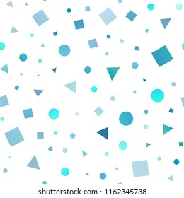 Light BLUE vector seamless template with crystals, circles, squares. Abstract illustration with colorful dots, lines, cubes. Pattern for design of window blinds, curtains.