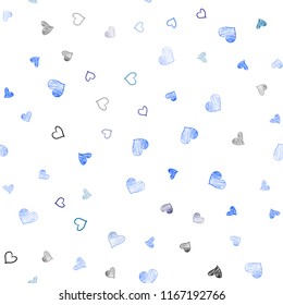 Light BLUE vector seamless template with doodle hearts. Beautiful colored illustration with hearts in celebration style. Template for Valentine's greeting postcards.