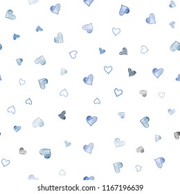Light BLUE vector seamless template with doodle hearts. Beautiful colored illustration with hearts in celebration style. Pattern for marriage gifts, congratulations.