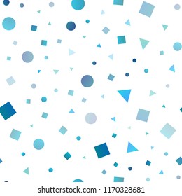Light BLUE vector seamless template with crystals, circles, squares. Abstract illustration with colorful dots, lines, cubes. Design for textile, fabric, wallpapers.