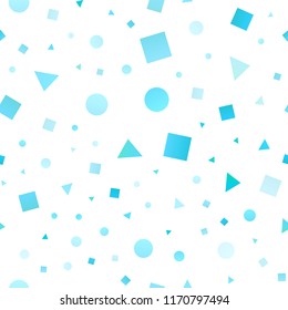 Light BLUE vector seamless template with crystals, circles, squares. Abstract illustration with colorful dots, triangles, cubes. Pattern for design of window blinds, curtains.