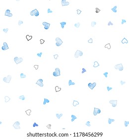 Light BLUE vector seamless template with doodle hearts. Hearts on blurred abstract background with colorful gradient. Template for Valentine's greeting postcards.