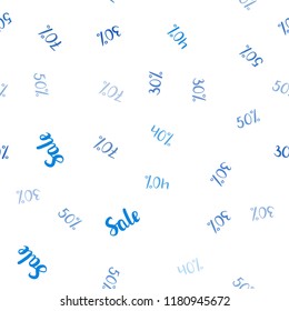 Light BLUE vector seamless template with 30%, 40%, 50%, 70% selling. Colored words of sales with gradient on white background. Backdrop for super sales on Black Friday.