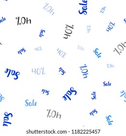 Light BLUE vector seamless template with 40% selling. Colored words of sales with gradient on white background. Pattern for ads, posters, banners of sales.