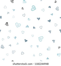 Light BLUE vector seamless template with doodle hearts. Glitter abstract illustration with colorful hearts in romantic style. Pattern can be used for valentine's ad, booklets.