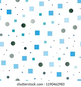 Light BLUE vector seamless template with spots, rectangles. Illustration with set of shining colorful abstract circles, cubes. Design for textile, fabric, wallpapers.