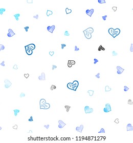 Light BLUE vector seamless template with doodle hearts. Beautiful colored illustration with hearts in celebration style. Design for ad, poster, banner of Valentine Day.