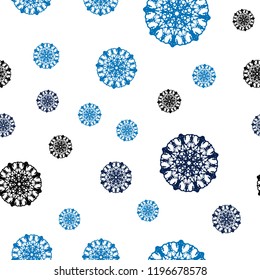 Light BLUE vector seamless template with ice snowflakes. Snow on blurred abstract background with gradient. Pattern for trendy fabric, wallpapers.