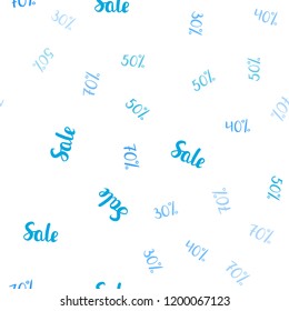 Light BLUE vector seamless template with 30%, 40%, 50% selling. Illustration with signs of sales on abstract template. Backdrop for mega promotions, discounts.