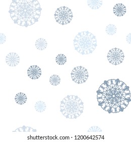 Light BLUE vector seamless template with ice snowflakes. Shining colored illustration with snow in christmas style. Pattern for design of fabric, wallpapers.