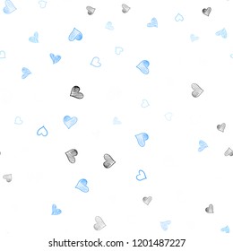 Light BLUE vector seamless template with doodle hearts. Beautiful colored illustration with hearts in celebration style. Template for Valentine's greeting postcards.